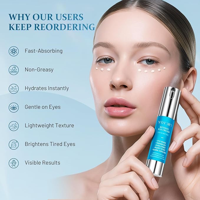 Retinol Eye Cream for Eye Bags - Anti-Aging Under Eye Treatment for Dark Circles, Fine Lines,Wrinkles, Puffiness Hydrating & Moisturizing Skin Care Men and Women, 0.67 fl oz