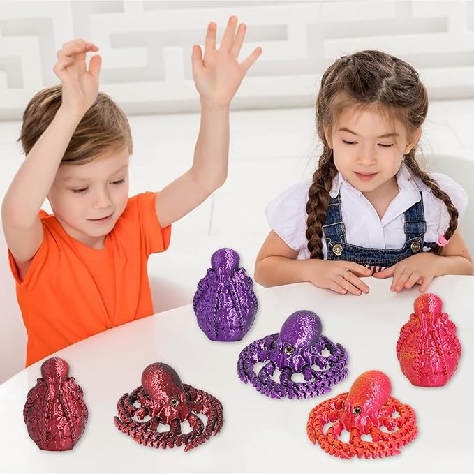 4PCS 3D Printed Octopus Animal Egg Set,Crystal Animals Egg Fidget Toy with Octopus Inside Easter Halloween for Kids (4pcs Octopus)