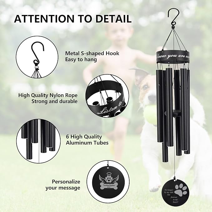 30 Inchs Memorial Wind Chimes for Pets, Dogs, Deep Tone Personalized Wind Chimes Memorial Gifts for Loss of Dog Pet, Pets Passing Away Gifts for Sympathy Bereavement, Remembrance Gift