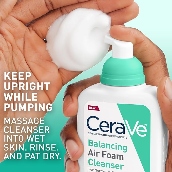 CeraVe Balancing Air Foam Face Wash,Foaming Facial Cleanser Combination Skin,8HR Oil Control,24HR Hydration,Fragrance-Free & Non-Comedogenic,With Glycolysine™ & 3 Essential Ceramides,8oz,(Pack of 2)