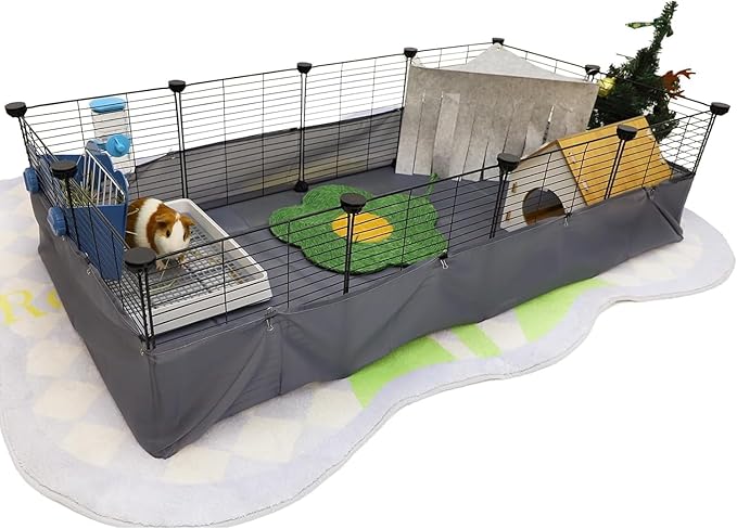 CHEGRON Portable Guinea Pig Cages with Liner & C&C Grids Rabbit Cages Small Animal Cage PVC Bottom Small Animal Playpen for Rabbit Bunny Hedgehog Chinchilla 12PCS Metal Grids 48"x24"x12"