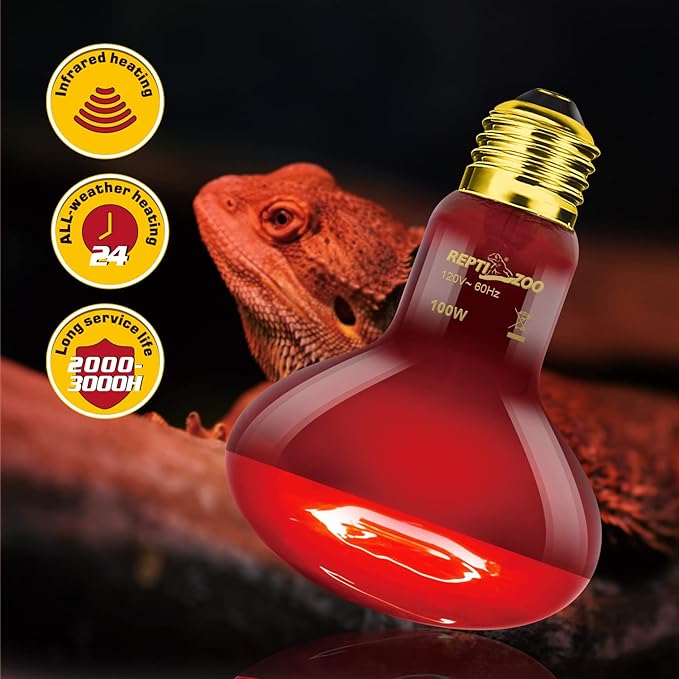 REPTI ZOO Reptile Dual Lamp Fixture Heat Lamp Bulb Combo Pack Includes 100W UVA Daylight Heating Lamp and 100W Infrared Heat Emitter Infrared Basking Spot