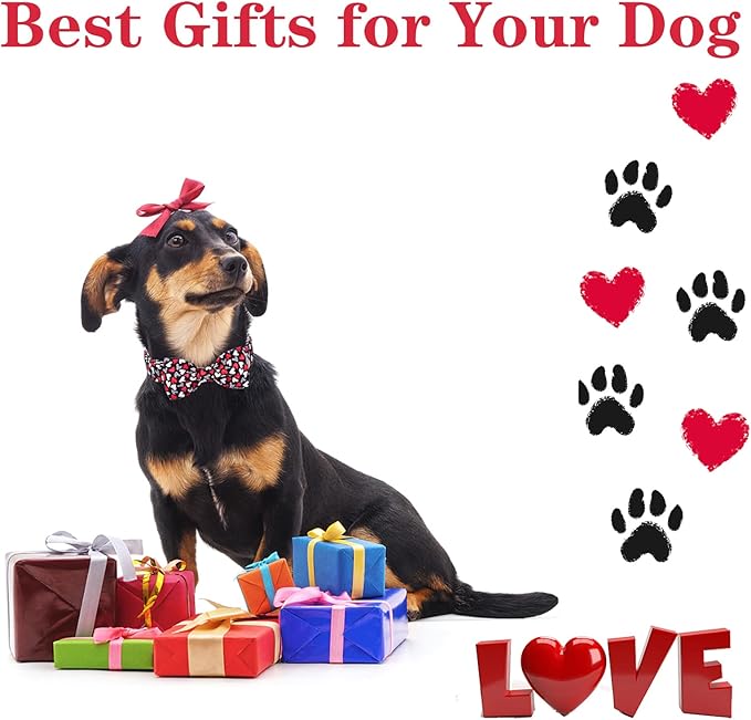 Unique style paws Valentine's Day Dog Collar with Bow Tie Black & Red Heart Puppy Collar Best Gothic Style Gift for Small Medium Large Boys Girls-XS