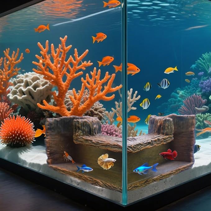 Underground Resin Stump Dual Hole Hideout - View Fish & Shrimp in Natural Corner Tunnel | 5.1×5.1×2.8" | Ideal for Corydora, Betta, Shrimp
