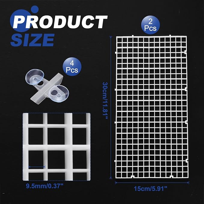 uxcell 2Pcs Aquarium Fish Tank Divider, 12x6 Inch Plastic Egg Crate Light Diffuser Grid Filter Bottom Partition Separator with Sucker Clips and Suction Cups for Aquarium, White