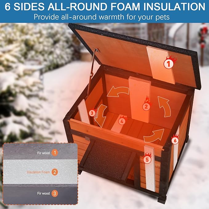 Outdoor Cat House Insulated Feral Cat Shelter Weatherproof Outside Cat House for Indoor Outdoor Winter Stray Cats with All-Round Foam 2 Escape Door Openable Waterproof Roof & Elevated Floor