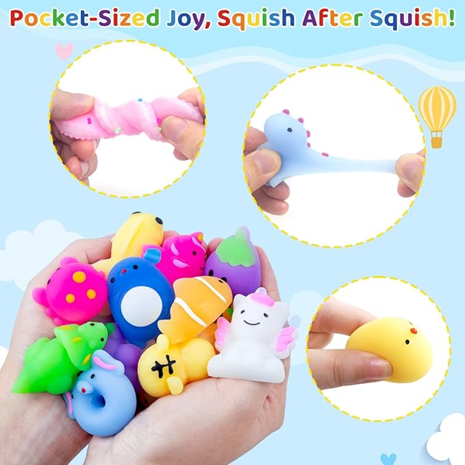 150 Pieces Kawaii Mini Animal Mochi Squishies Toy Party Favors for Kids 8-12 Fufu Bulk Squishy Slow Rising Sensory Fidget Toys for Classroom Prizes Set Christmas Pack Valentine Goodie Bags Easter Eggs