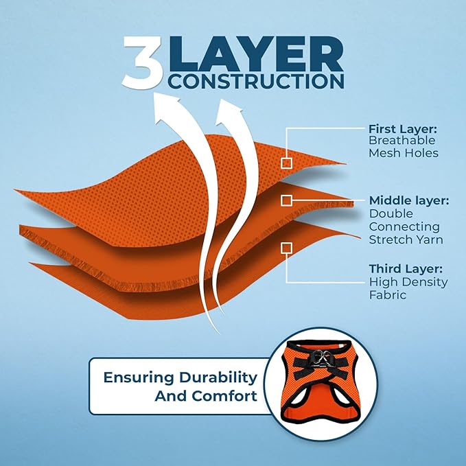 Best Pet Supplies Voyager Step-in Air Harness - All Weather Mesh, Reflective, No Pull Harness for Dogs, Cats - Secure with Hook & Loop Fastener, Buckle, Double D-Rings - Orange/Black Trim, L