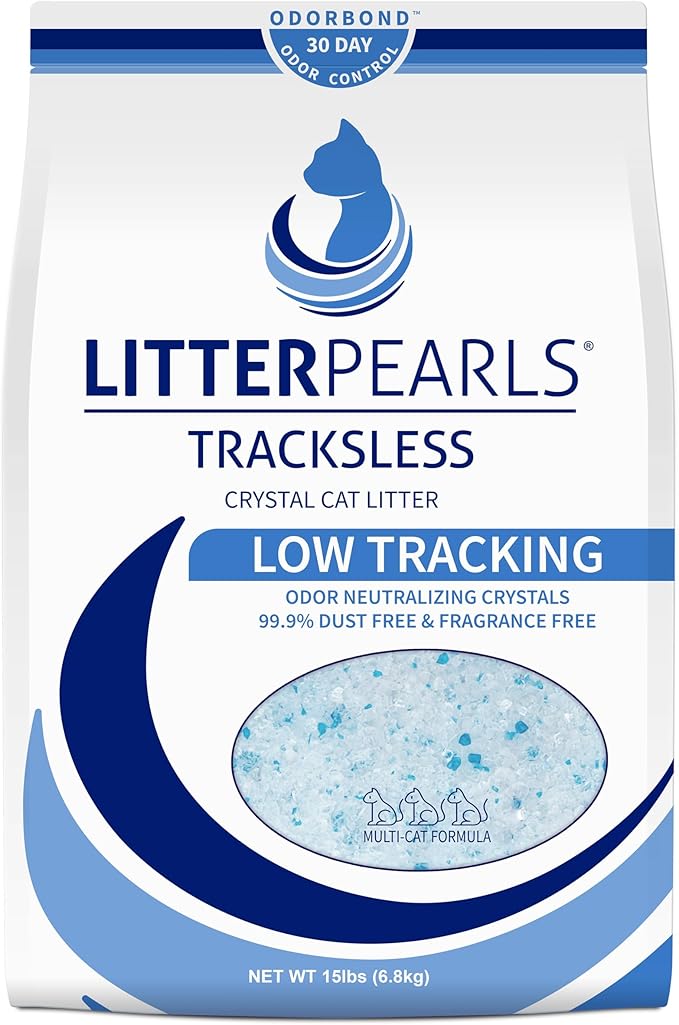 Litter Pearls Tracksless Unscented Non-Clumping Crystal Cat Litter with Odorbond, 15 Pounds