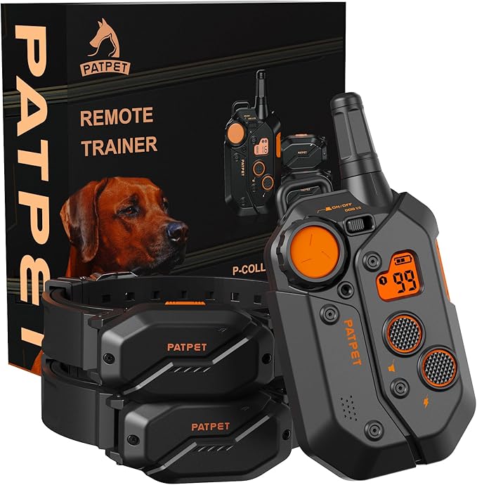 PATPET Dog Training Collar, 1.2 Mile Range 101 Training Levels Dog Shock Collar with Remote Control (15-150 lbs), Waterproof 100% Safe E Collar for Large Dogs (Black with Vivid Orange, 2 receivers)