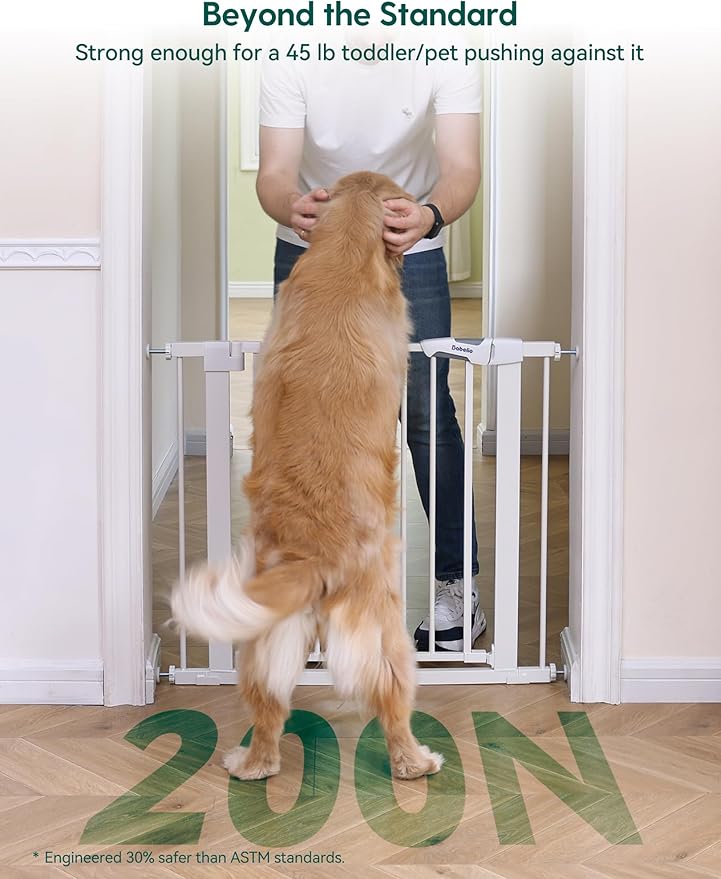 Babelio Baby Gate for Doorways and Stairs, 36“ Tall Pet Gate, PressGuard P7 with Auto Close Design, 29"-43" Wide Easy Install Pressure Mounted, Safety Gate Door for Child and Pet, White