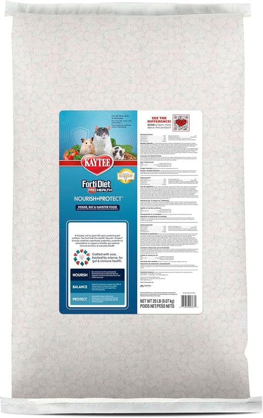 Kaytee Forti-Diet Pro Health Nourish+Protect Mouse, Rat & Hamster Food, Comprehensive Nutrition Backed by Science, Digestive Health, Immune Support, 20 Pounds