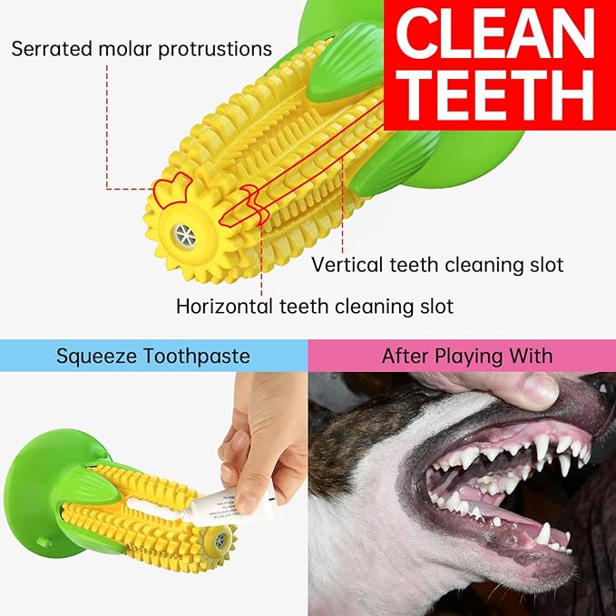 POPET Dog Chew Toys Bundle – Corn Dental Stick & Splinter-Free Antler Wood Toy, Tough Squeaky Interactive Toys for Puppies to Large Breeds, Indoor Outdoor Use