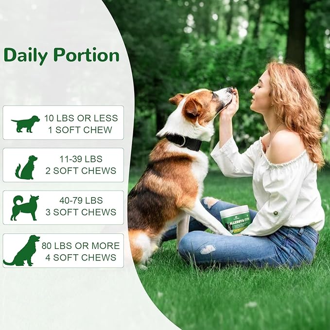 Dog Allergy Chews, Dog Itch Relief Chews for Paw Licking Itchy Skin Seasonal Allergies, Probiotics with Omega-3 Turmeric Astragalus for Large Dogs Coat Immune Supplement-150ct