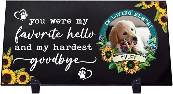 Personalized Dog Headstone Printed in The US, Dog Tombstone for Indoor and Outdoor, Customized Pet Memorial Stone with Photo, Name and Date for Beloved Pet, Black Granite
