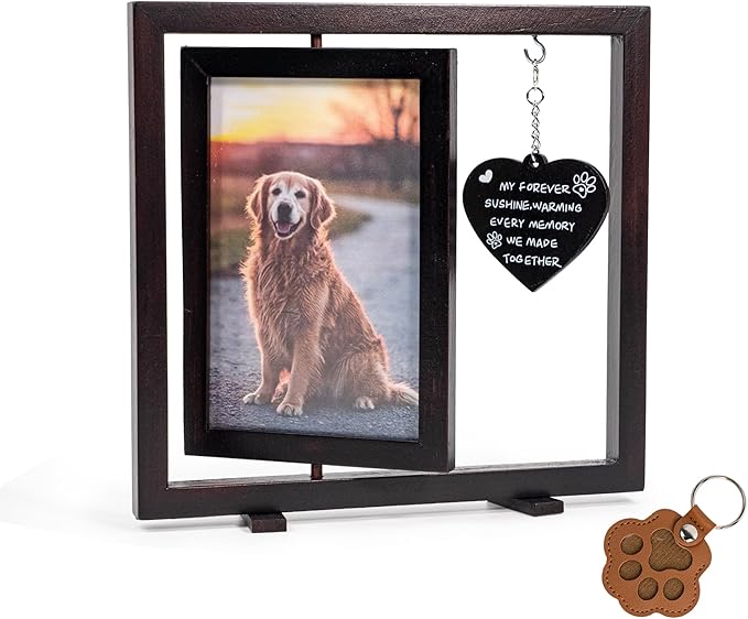 Pet Memorial Gifts for Dogs - Rotating Dog Memorial Frames for 4’x6’ Photo and Dog Hair Keychain - Pet Loss Sympathy Gift
