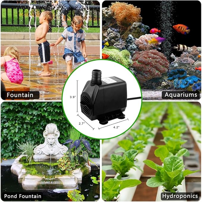 PULACO Large Flow: 800GPH（3000L/H）Submersible Pump with 6.5 ft Tubing, 45Watt Durable Fountain Water Pump With 4 Nozzles For Above 80 gallons Fish Tank or Pond