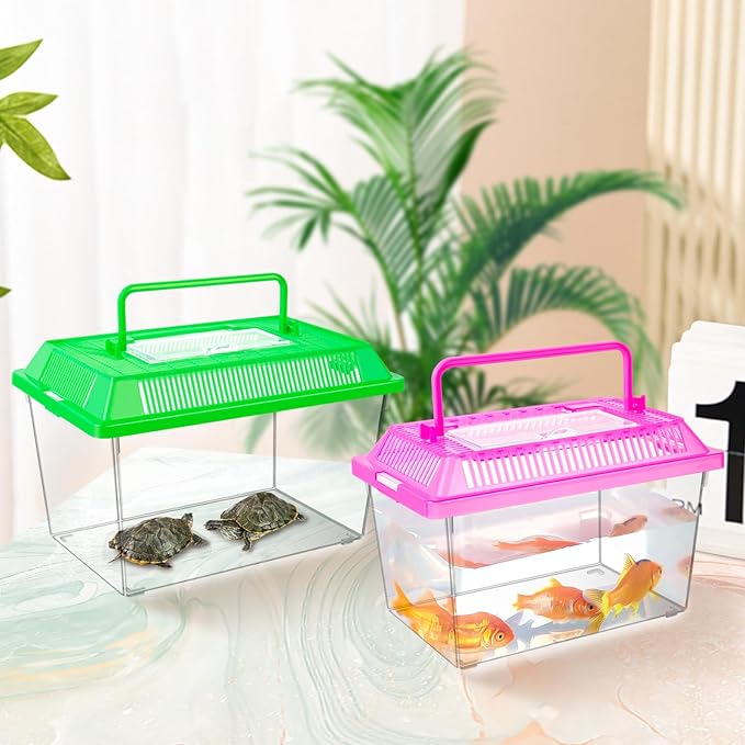 12Pcs Plastic Reptile Terrariums Carrier Cage, Tarantula Enclosure Breeding Box Hatching Container Transparent Fish Tank Turtle Aquarium with Random Color Lid for Hermit Crab, M(7" x 4.3" x 4.3")