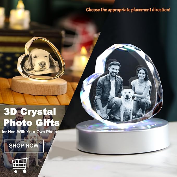 Personalized Pet 3D Crystal Photo，Pet Memorial Gifts for Dogs Cats Horses，Custom 3D Pictures,Engraved Crystal in Memory of Dog, Customized