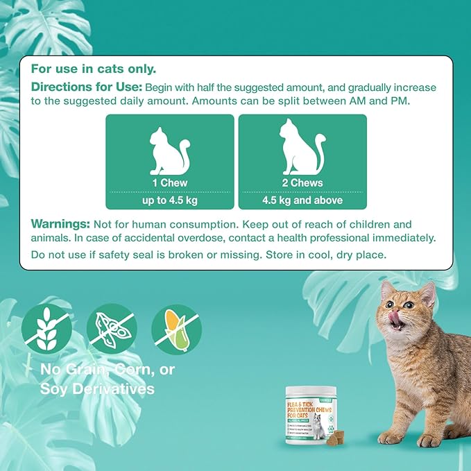 Flea and Tick Prevention for Cats Soft Chews Natural Cat Flea Treatment Flea Treatment for Cats, Cat Oral Flea, Immune Support Supplement