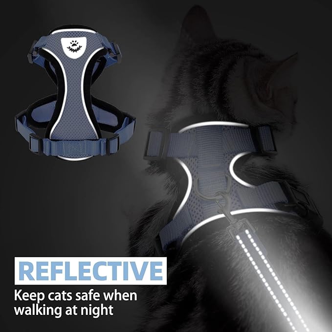 PUPTECK Cat Harness and Leash Set Escape Proof Reflective Cat Walking Harness Adjustable Soft Breathable Mesh Vest for Small Pets, Sky Blue, XS