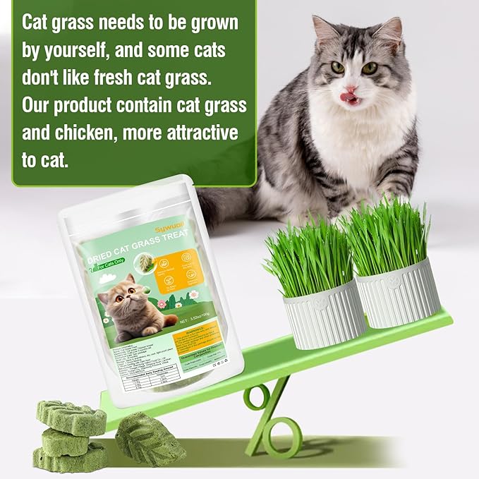 100g/3.52oz Cat Grass Treats, Cat Grass Teething Stick for Hairball Remove and Teeth Cleaning, Edible Cats-Grass Stick Snack