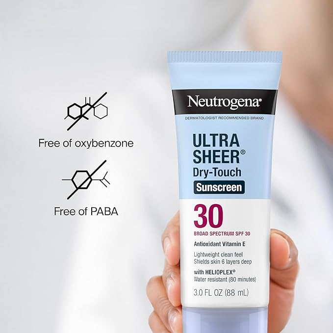 Neutrogena UltraSheer Dry-TouchSunscreen for Face & Body,Helioplex SPF30 BroadSpectrum UVA/UVB,Lightweight,Water Resistant & Non-Greasy,Hawaii Act 104 compliant,Travel Size 3 fl oz,3 Count (Pack of 2)