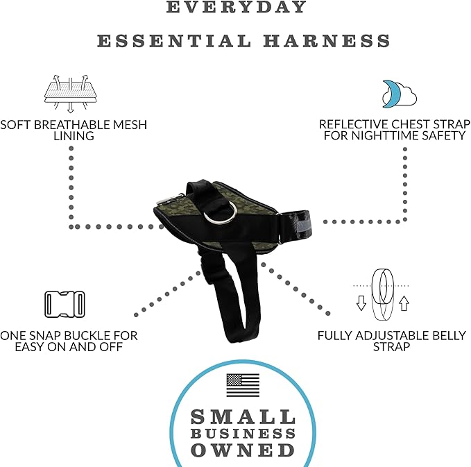 ShawnCo Essential Dog Harness, No-Pull Pet Vest with 3 Leash Clips, No Choke, Reflective, Adjustable and Padded, for Easy Walking and Training for Small, Medium and Large Dogs (Military Camo, XS)