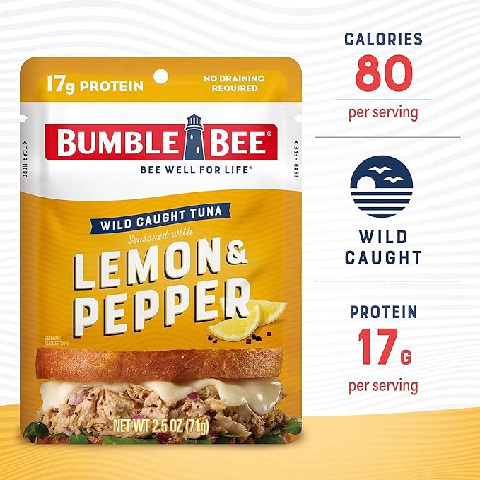 Bumble Bee Lemon & Pepper Seasoned Tuna, 2.5 Ounce Pouch (Pack of 4)