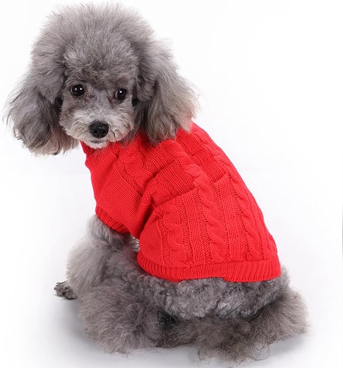 CHBORCHICEN Small Dog Sweaters Knitted Pet Cat Warm Dog Sweatshirt Winter Clothes Kitten Puppy Sweater (Small,Red)