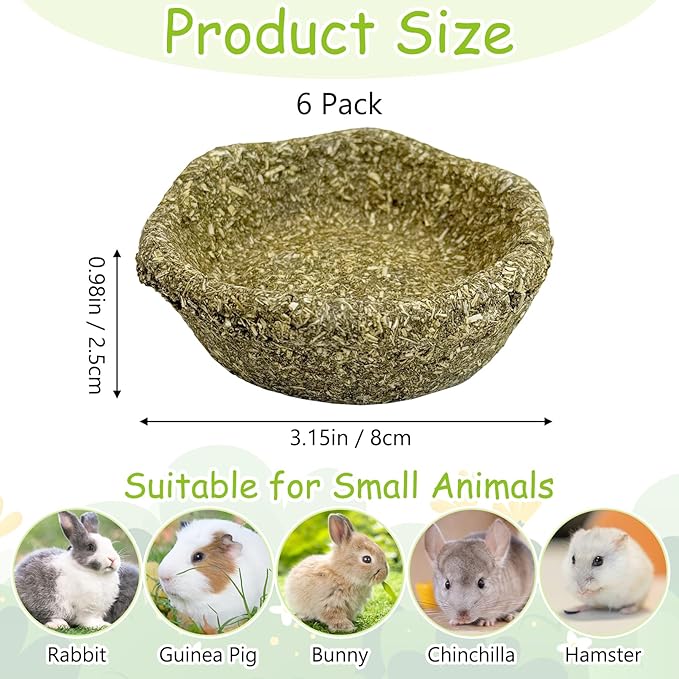 6 Pack Rabbit Chew Toys for Teeth Timothy Hay Chewing Bowl Natural Guinea Pig Treat Edible Small Animal Molar Toys for Bunny Chinchilla Hamster Gerbil Rat