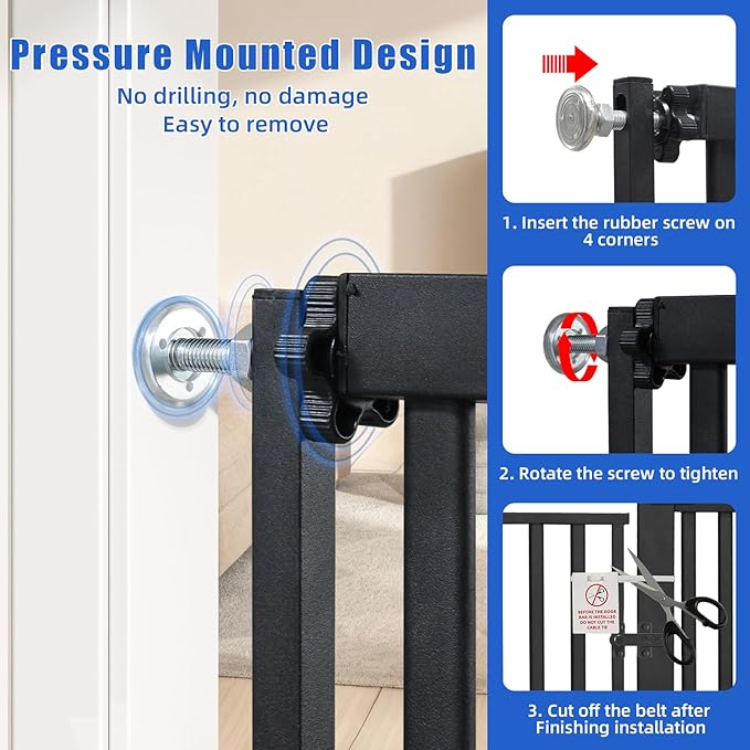 55 Inch Extra Tall Pet Gate for Cats,29.92"-43" Adjustable Wide Dog Gates,Pressure Mounted Walk Through Tall Pets Gate for Doorways,Hallway,Stairs(Black)