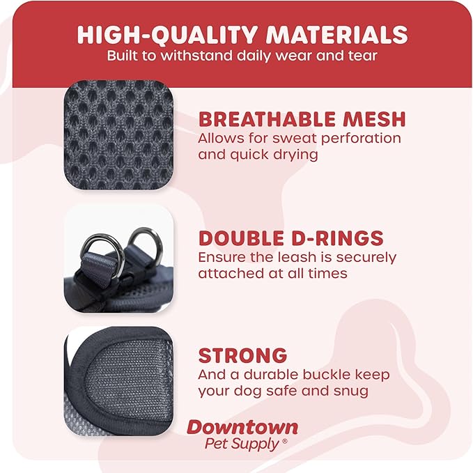 Downtown Pet Supply Step in Dog Harness No Pull, XX-Large, Charcoal - Adjustable Harness with Padded Mesh Fabric and Reflective Trim - Buckle Strap Harness for Dogs