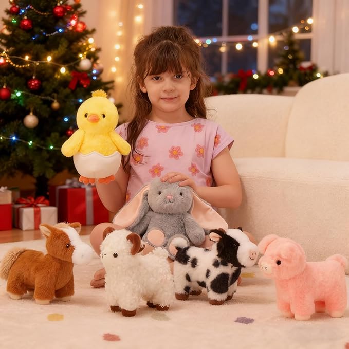 MaoGoLan 6-Pack Stuffed Farm Animal Bulk Plush Toys Set 10″ Soft Stuffed Animals for Kids, Girls - Party Decor, Centerpieces & Pretend Play, Thanksgiving, Christmas, Easter Gifts