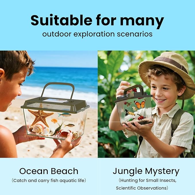 4Pcs Fish Tank Mini Aquarium with Ventilated Lids,Beach Vacation Essentials for Kids,Portable Fish Transport Container,Plastic Clear Fish Bucket (M)