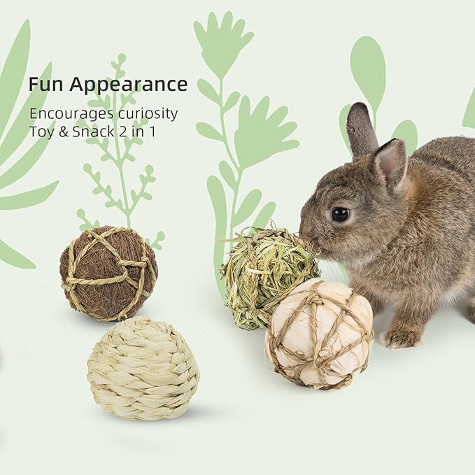 andwe Small Animals Play Balls Rolling Chew Toys & Gnawing Treats for Rabbits Guinea Pigs Chinchilla Bunny Degus - Pet Cage Entertainment Accessories (Pack of 4)