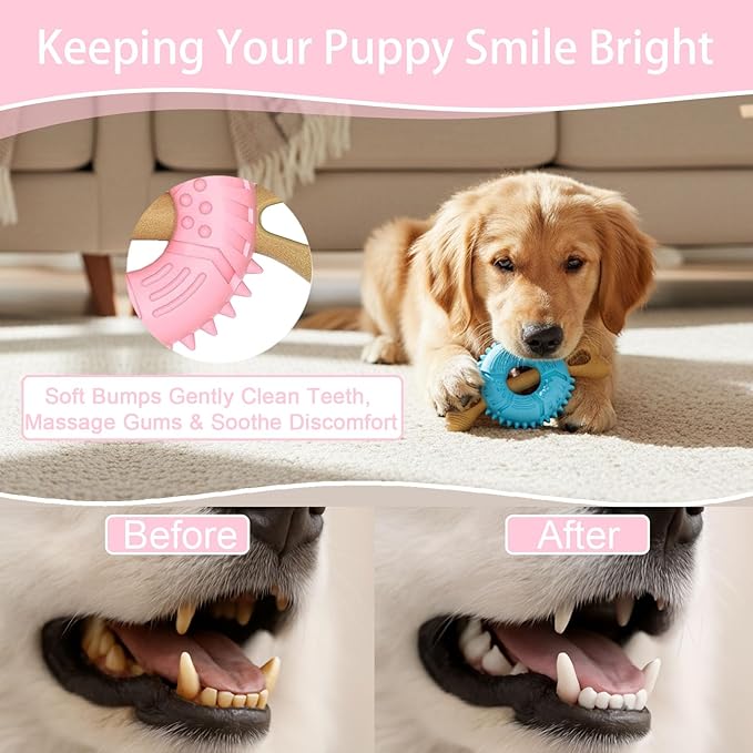 Puppy Chew Toys for Teething, Indestructible Dog Chew Toys for Aggressive Chewers - Small & Medium Breeds, Tough Puppy Toys to Keep Them Busy and Relieve Anxiety, Bone & Tire Shape Rubber Dog Toy
