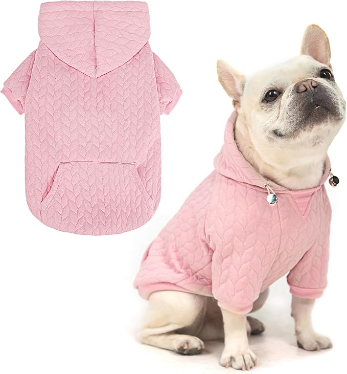 EXPAWLORER Textured Cable Knit Basic Dog Hoodie, Elevated Style Dog Sweater with Leash Hole and Pocket, Soft and Warm Pet Winter Coat, Cold Weather Clothes for Small Medium Large Dogs,Pink S