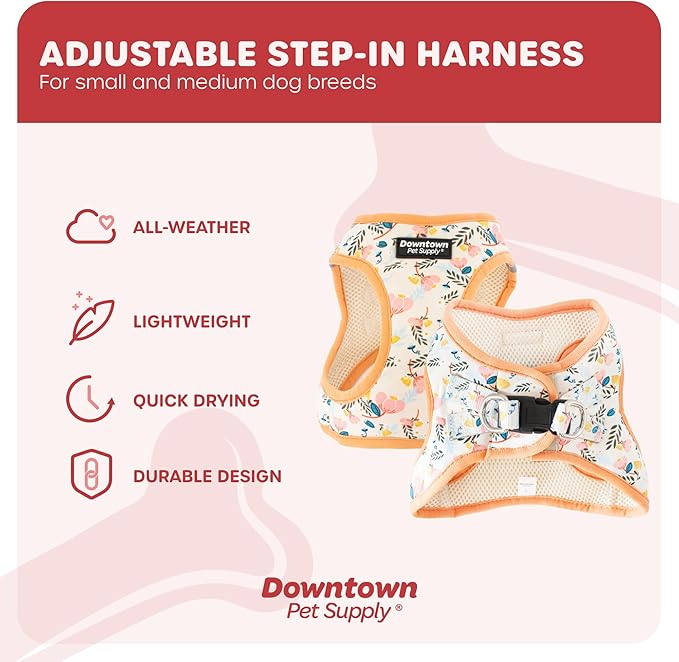 Downtown Pet Supply Step-in Dog Harness – No Pull, Adjustable Padded Mesh with Reflective Trim, Secure Buckle Strap – Comfortable & Breathable Small Dog Harness, Small, Floral