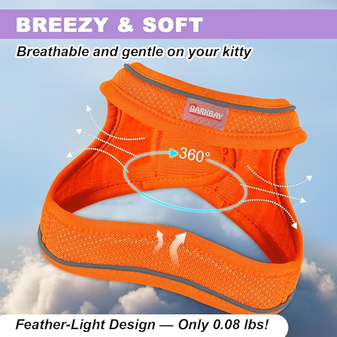 Cat Harness and Leash Set,Escape Proof Kitten Harness,Step in Adjustable Soft Lightweight,Easy Control,Reflective Strips Comfortable for Walking Travel(Orange,XXS)