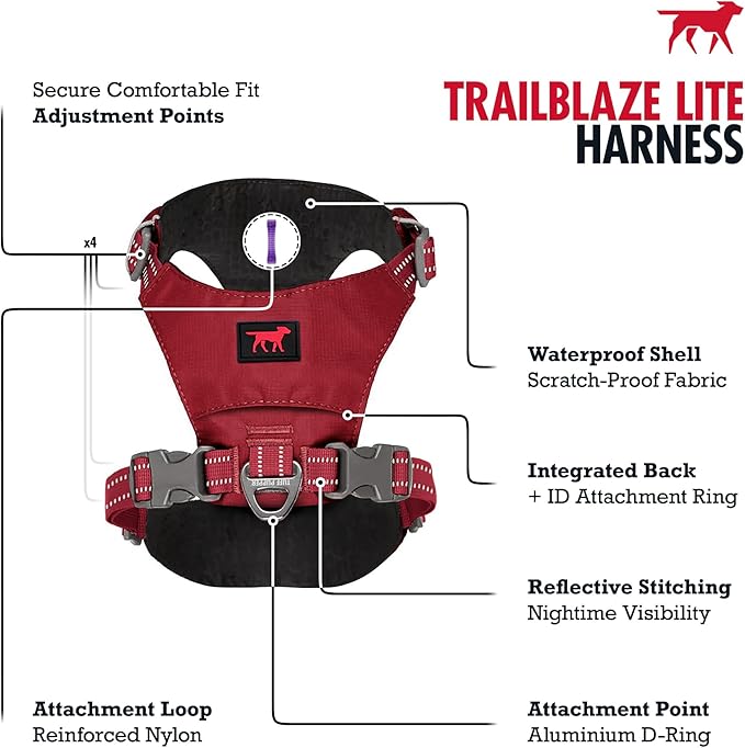 Tuff Pupper All-Day Wear Dog Harness | for Walking, Trail Running, Hiking | Front & Back Leash Clips | Reflective Trim | Easy On/Off Buckles | Lightweight Breathable | No Pull Design (L/XL, Red)