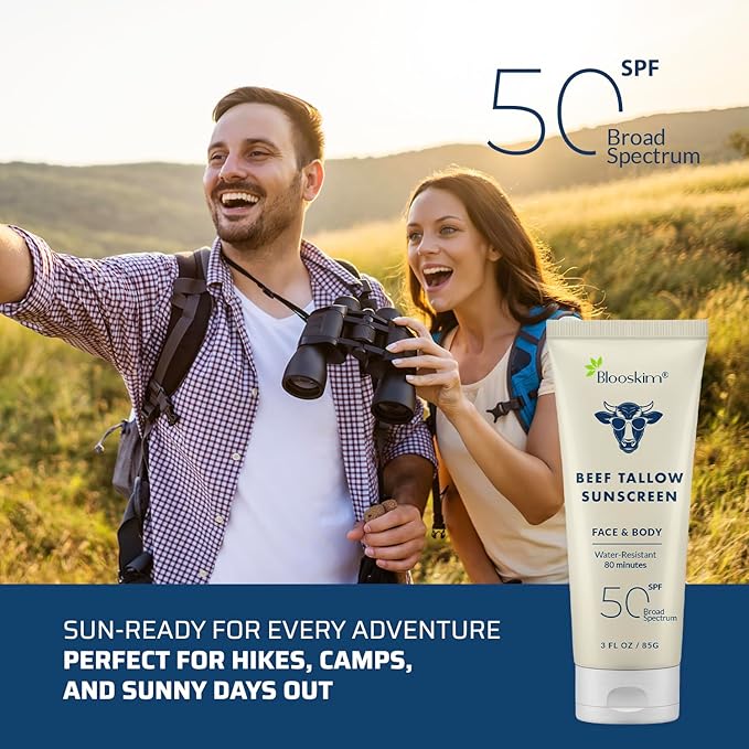 Beef Tallow Sunscreen SPF 50: Natural Tallow & Zinc Oxide Sunblock Cream for Face & Body - Sun Protection with Non Greasy Formula for Women and Men - Water-Resistant 3 oz (85 g)