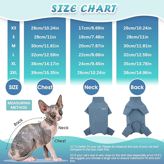 ROZKITCH Sphynx Cat Shirt, Breathable Soft Jumpers for Hairless Cats Only, Coat with Four Legs, Warm Sweater T-Shirt Pajamas Jumpsuit Vest Cornish Rex, Devon Rex, Peterbald Blue L