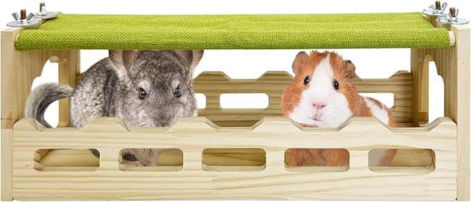 Hamiledyi Chinchilla Wooden Suspension Bridge Hanging Bridge Platform Squirrel Drawbridge Tunnel Toys for Guinea Pig Hamster Habitat Decoration and Toys Chinchilla Cage Accessories(Style A)