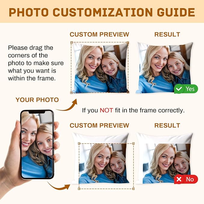 Custom Pillow with Picture & Text - Include Insert, Personalized Gifts for Mothers Day, Custom Photo Pillow Double-Sided Printing | 5 Sizes & 10 Colors Optional, Custom Keepsake Gifts for Loved One