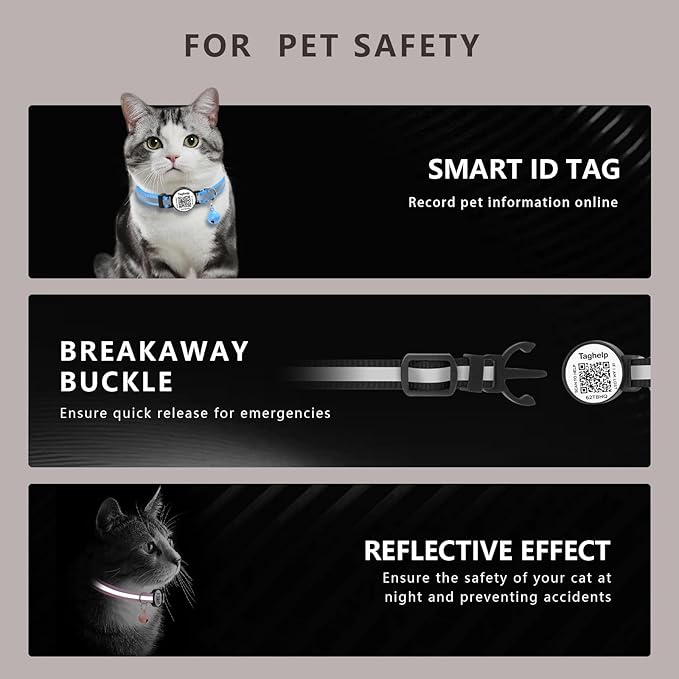 2 Pack Breakaway Cat Collar with QR Code & Bell, Reflective Safety Collar with Never-Lost Digital ID Tag, Adjustable 7.5-12.5 Inch for Indoor Outdoor Cats (Purple & Pink)