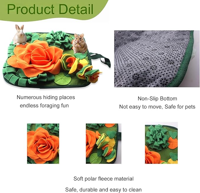 Rabbit Foraging Mat Bunny Snuffle Mat for Small Animals Interactive Puzzle Toy Feed Mat for Rabbits Bunnies Guinea Pigs Hamsters Puppies Chinchillas Kitten 17.7 Inches