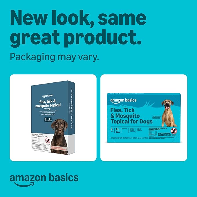 Amazon Basics PreventativeFlea, Tick & Mosquito Topical Treatment for X-Large Dogs (Over 55 pounds), 6 Count, Packaging May Vary