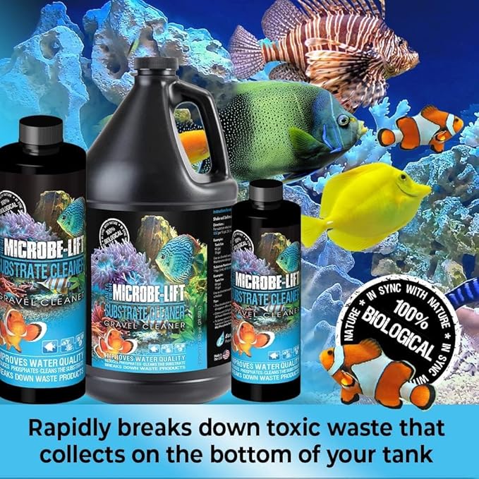 MICROBE-LIFT Gravel & Substrate Cleaner for Saltwater Aquarium and Freshwater Tanks, Tank Cleaner and Aquarium Water Conditioner, Clarifies Water, Reduces Sludge, Aquarium Supplies, 8 Ounces (GSC08)