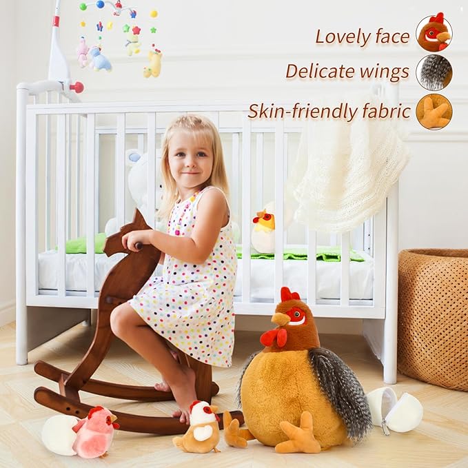 8Pcs Chicken Stuffed Animal, Stuffed Hen with Little Baby Chicks and Coop, Plush Toys for Kids, Hit of Christmas Farm Party